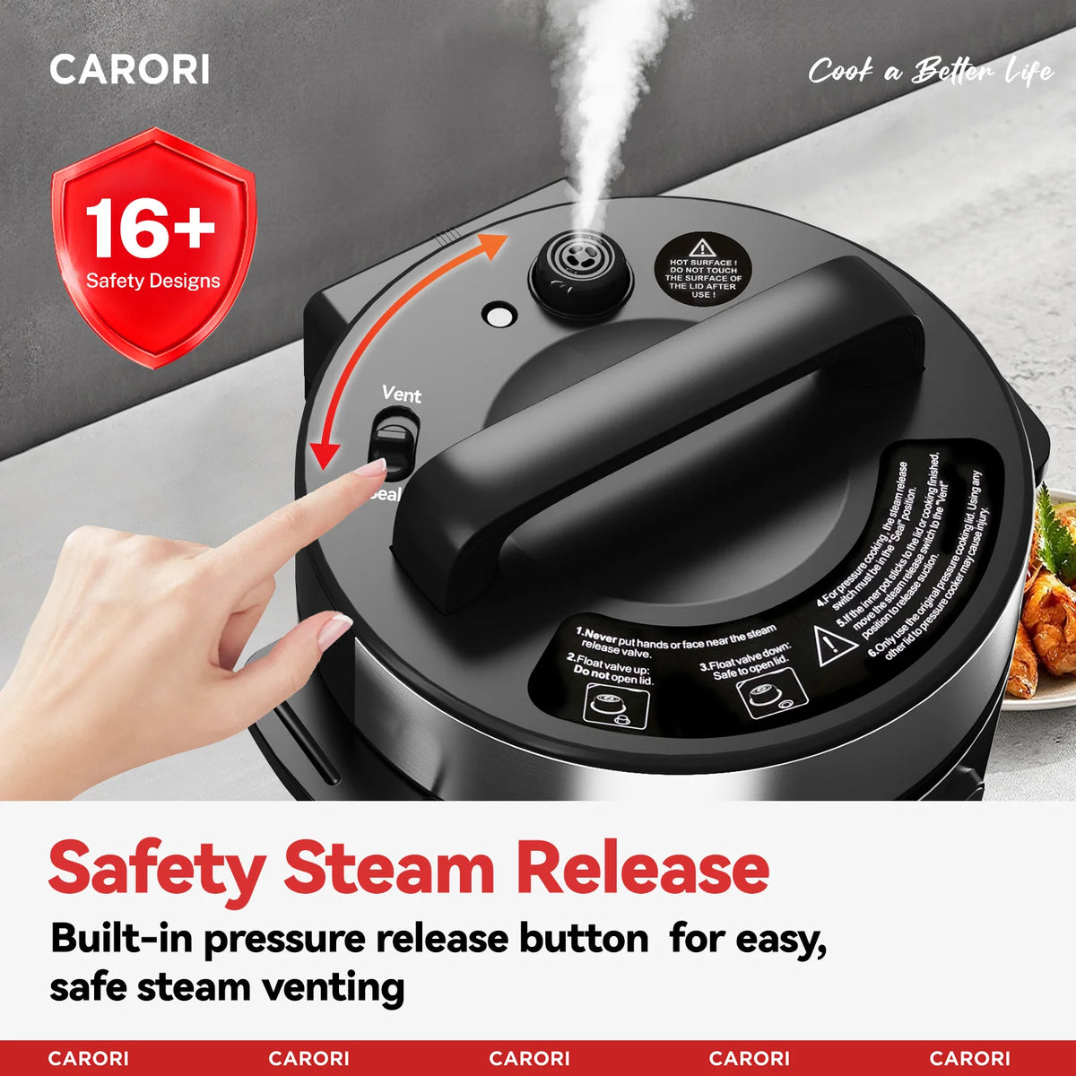Pressure Cooker 6QT Stainless Steel – 12-in-1 Multi Cooker, 16 Safety Features, Ceramic Inner Pot, Rice, Slow Cook, Saute, 1000W
