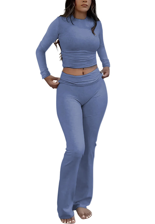 Women's Yoga Two Piece Set Long Sleeve Wide Leg Activewear