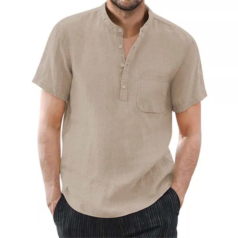 NONECN Mens Cotton Linen Short Sleeve TShirt Casual Summer