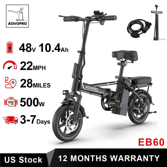 AOVOPRO EB60 Foldable Electric Bike 48V 500W Two Seat