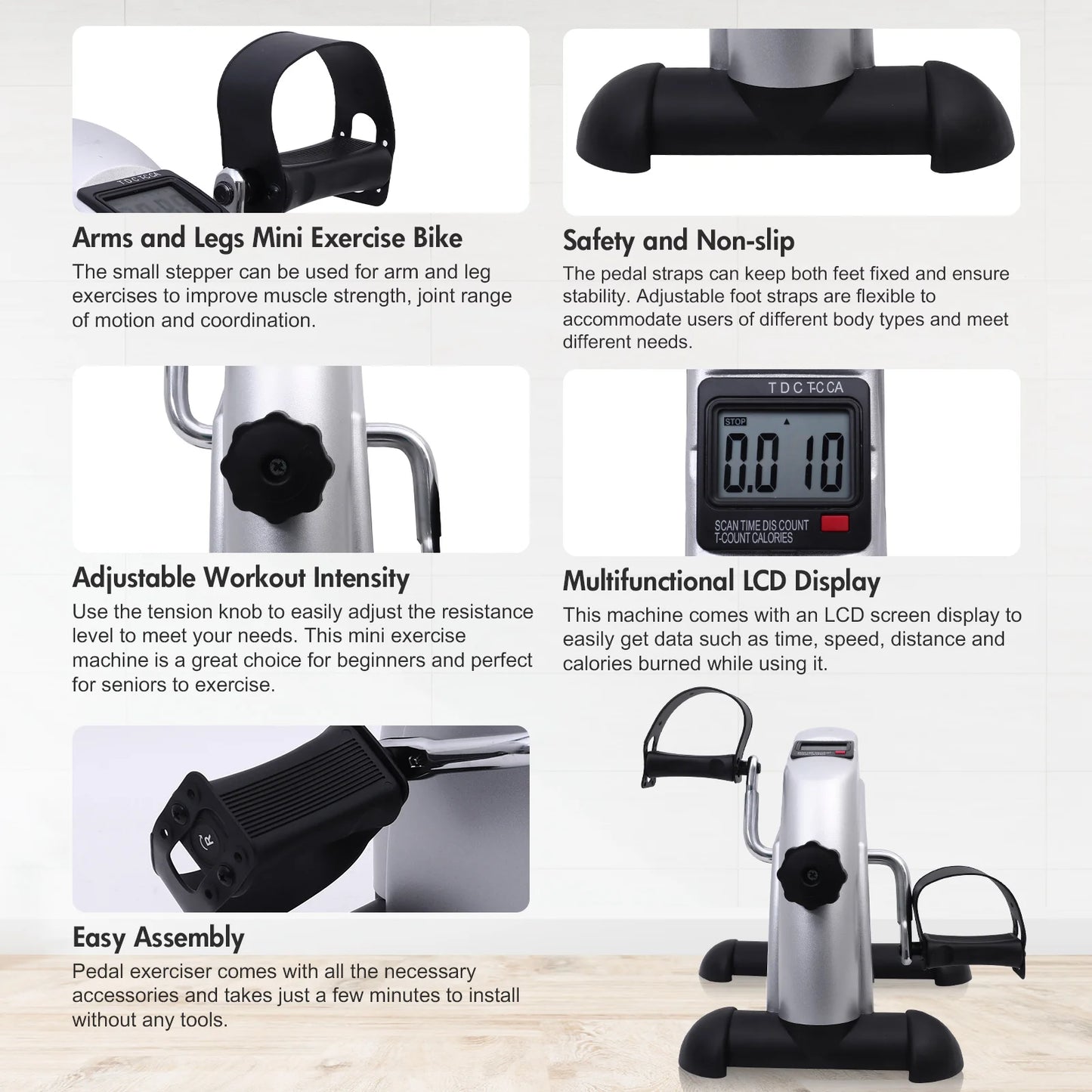 NON Mini Pedal Exercise Bike Under Desk Portable Fitness Bike
