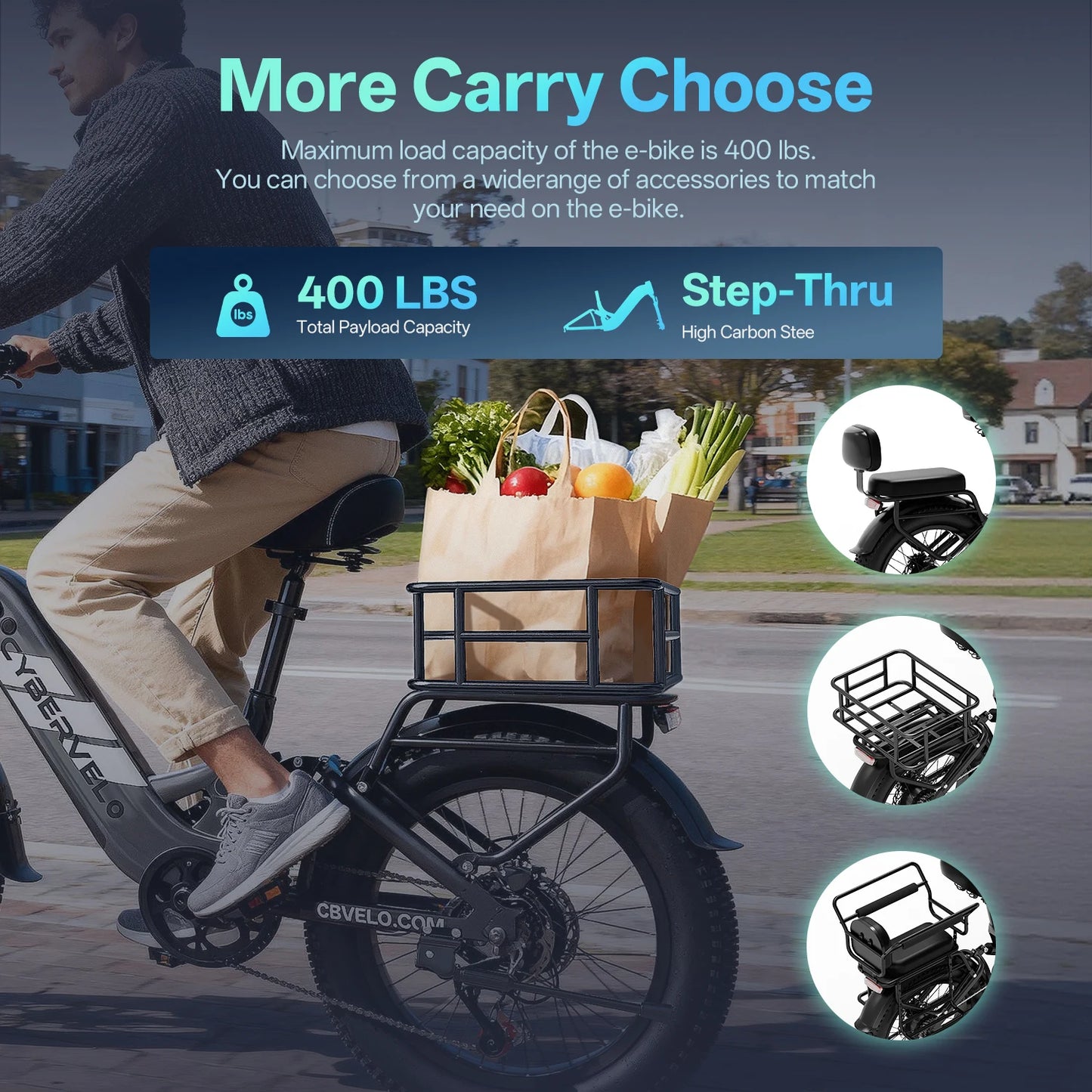CYBERVELO EK12 Electric Bike 1500W Peak 20Ah Battery 80 Miles