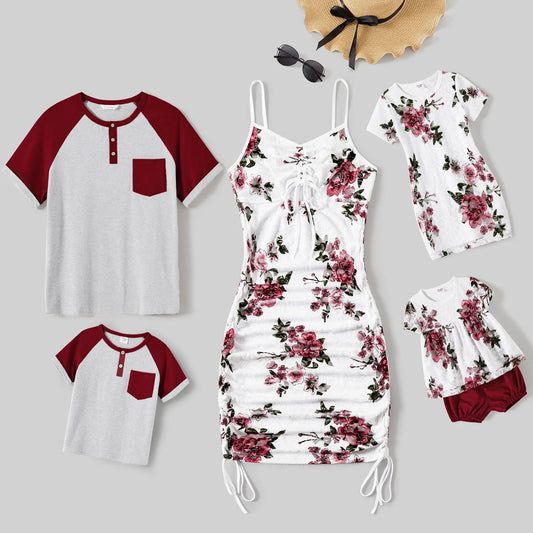 PATPAT Family Matching Cotton Colorblock Raglan T Shirts Dress Set