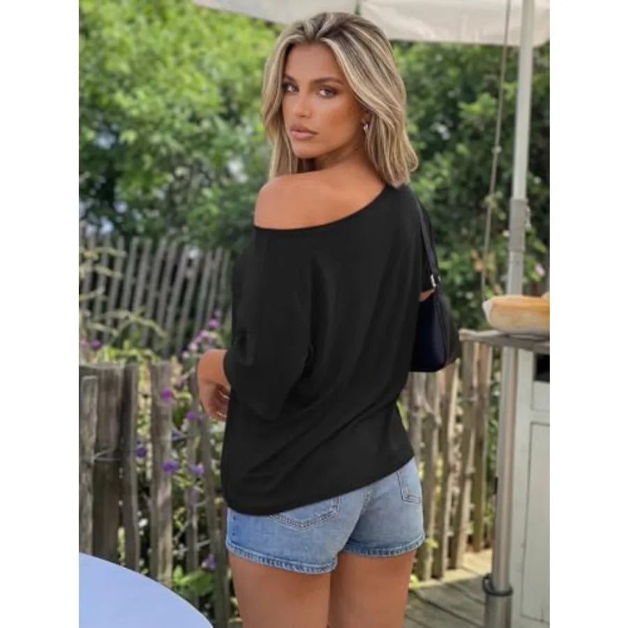 Off The Shoulder Womens Knit Tops Trendy Oversized Summer Spring