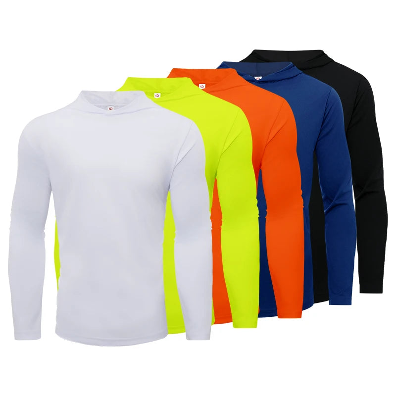 Mens Hooded Sports T Shirt Longsleeve Breathable Fitness Shirt