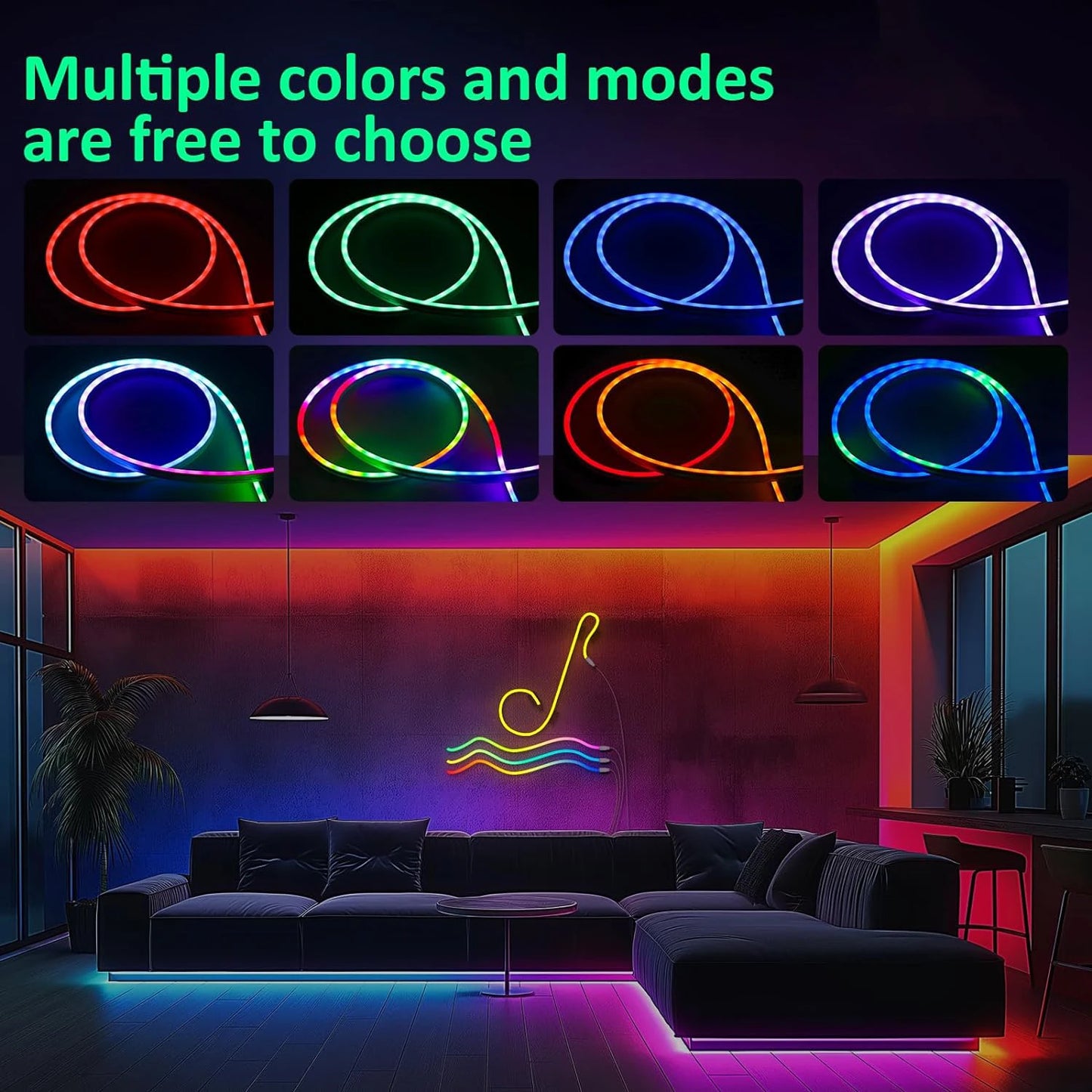 Aiopp UltraBrightIlluminated Flexible Neon LED Rope Lights RGB MultiColor StripLighting