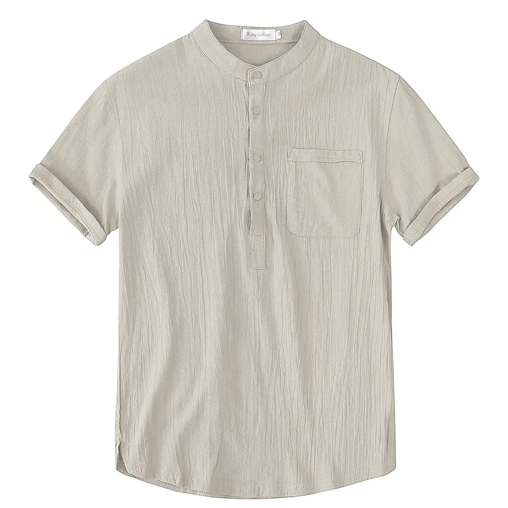 NONECN Mens Cotton Linen Short Sleeve TShirt Casual Summer