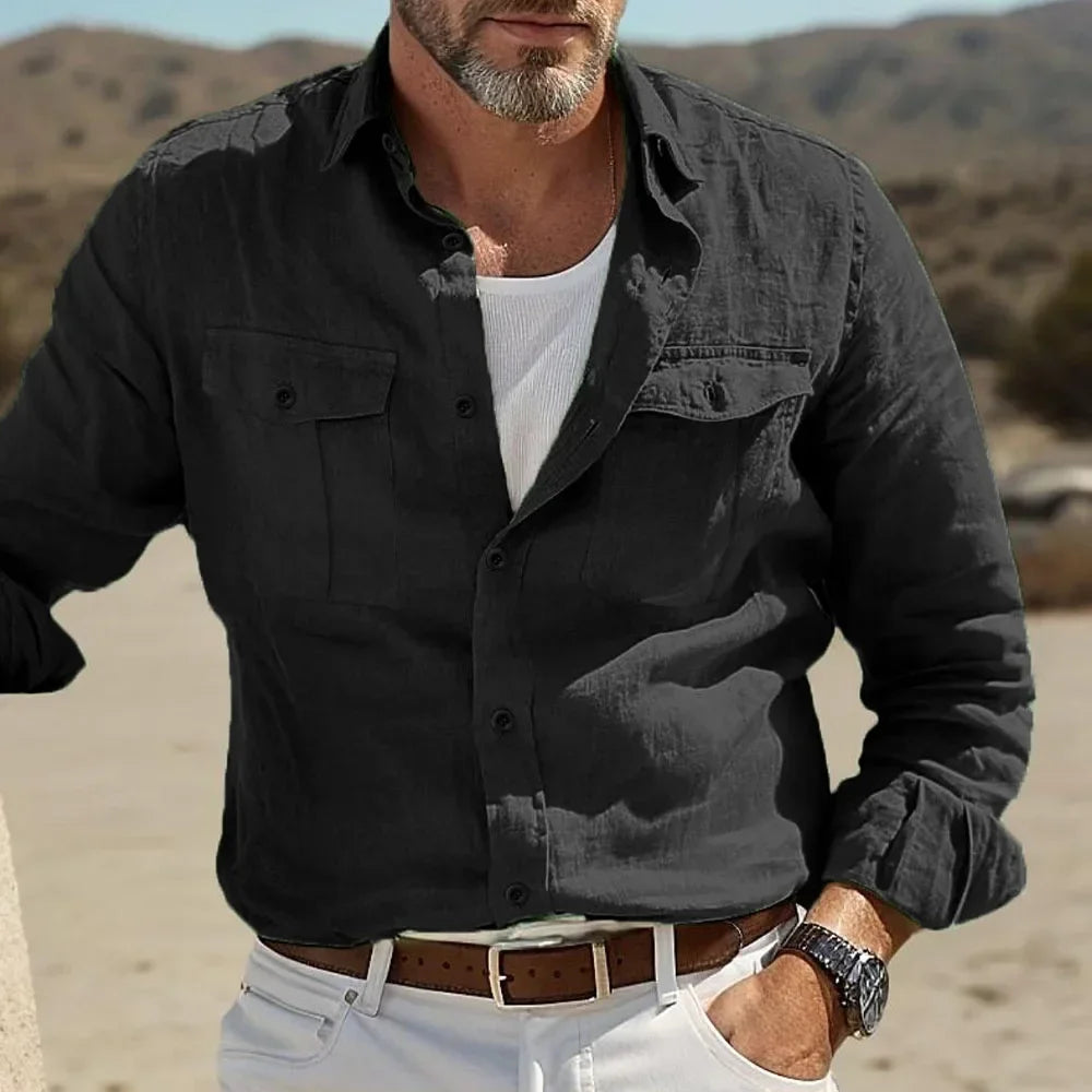 Men's Casual Cotton Linen Shirt Breathable Everyday Wear