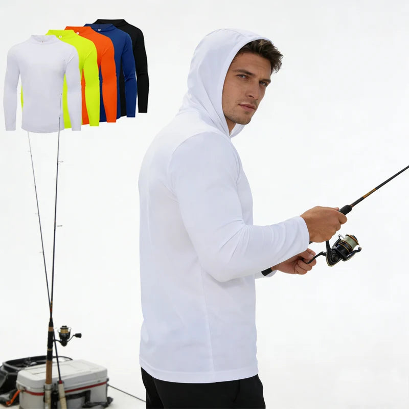 Mens Hooded Sports T Shirt Longsleeve Breathable Fitness Shirt
