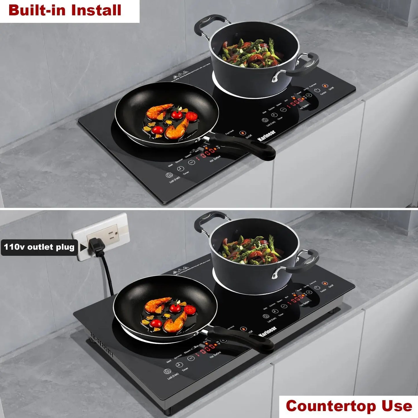 Karinear Two Burner Ceramic Electric Cooktop With Outlet Plug