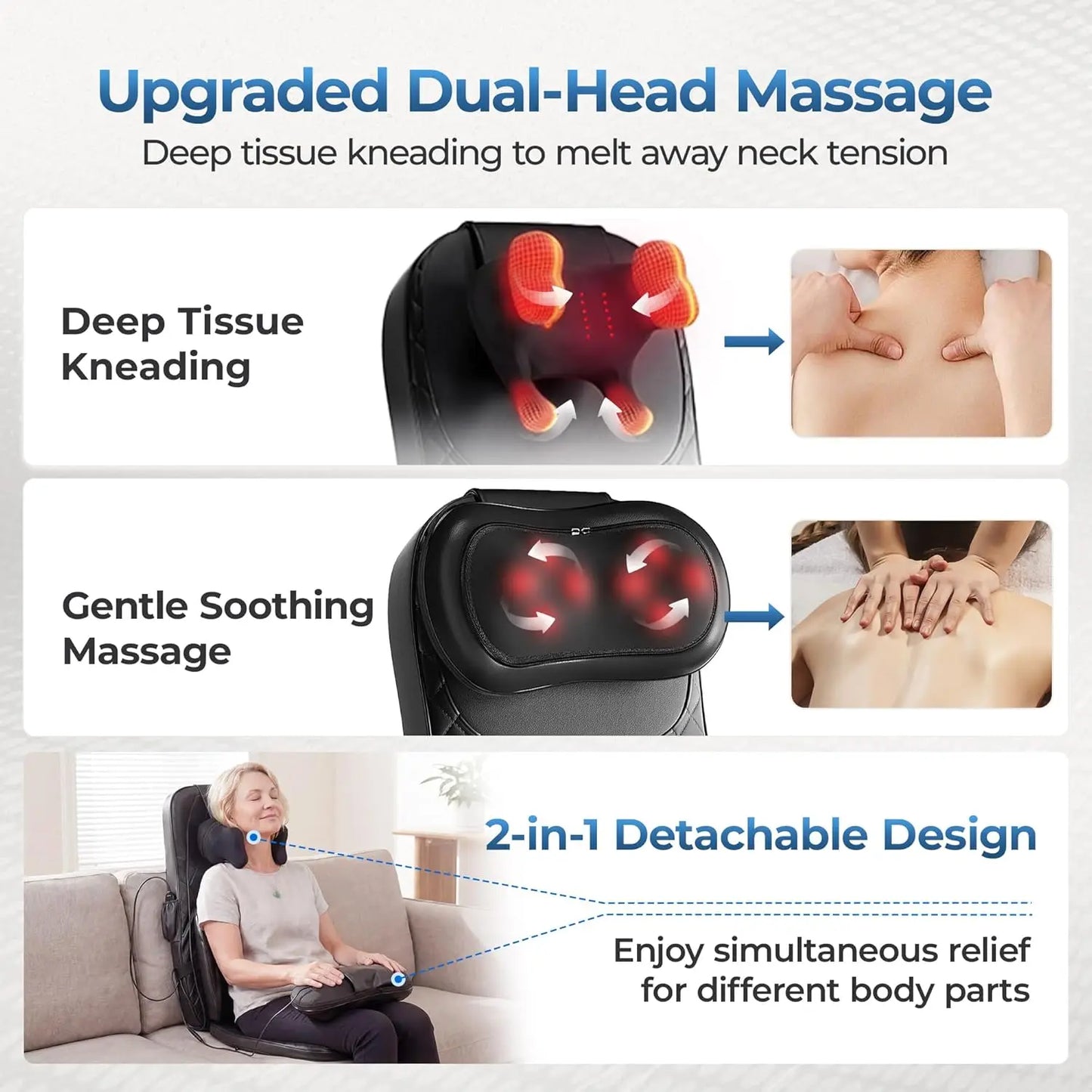 HIMOUTA 3in1 Shiatsu Massage Cushion With Heat For Full Body