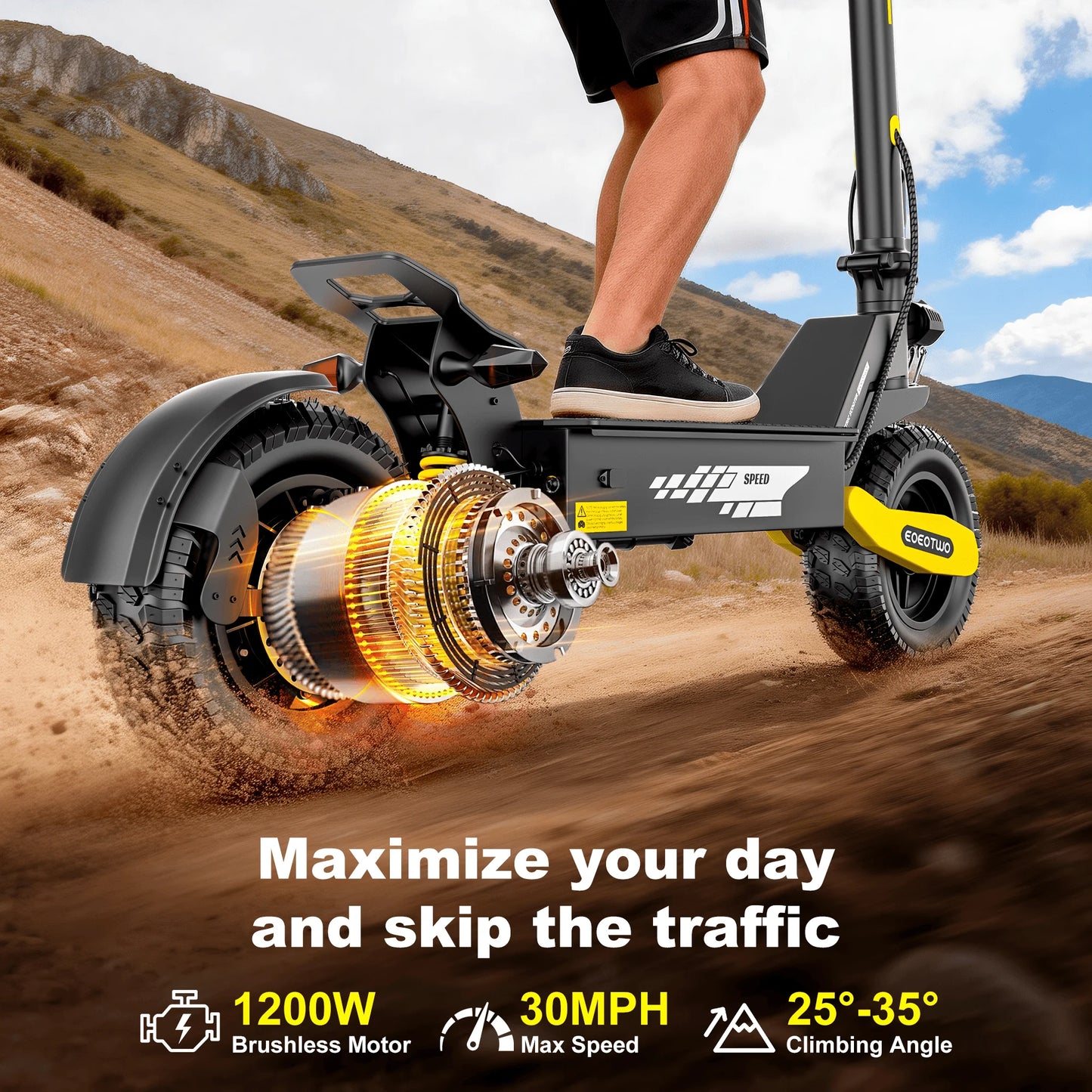 EOEOTWO 1200W Off Road Electric Scooter 48V Long Range 30MPH
