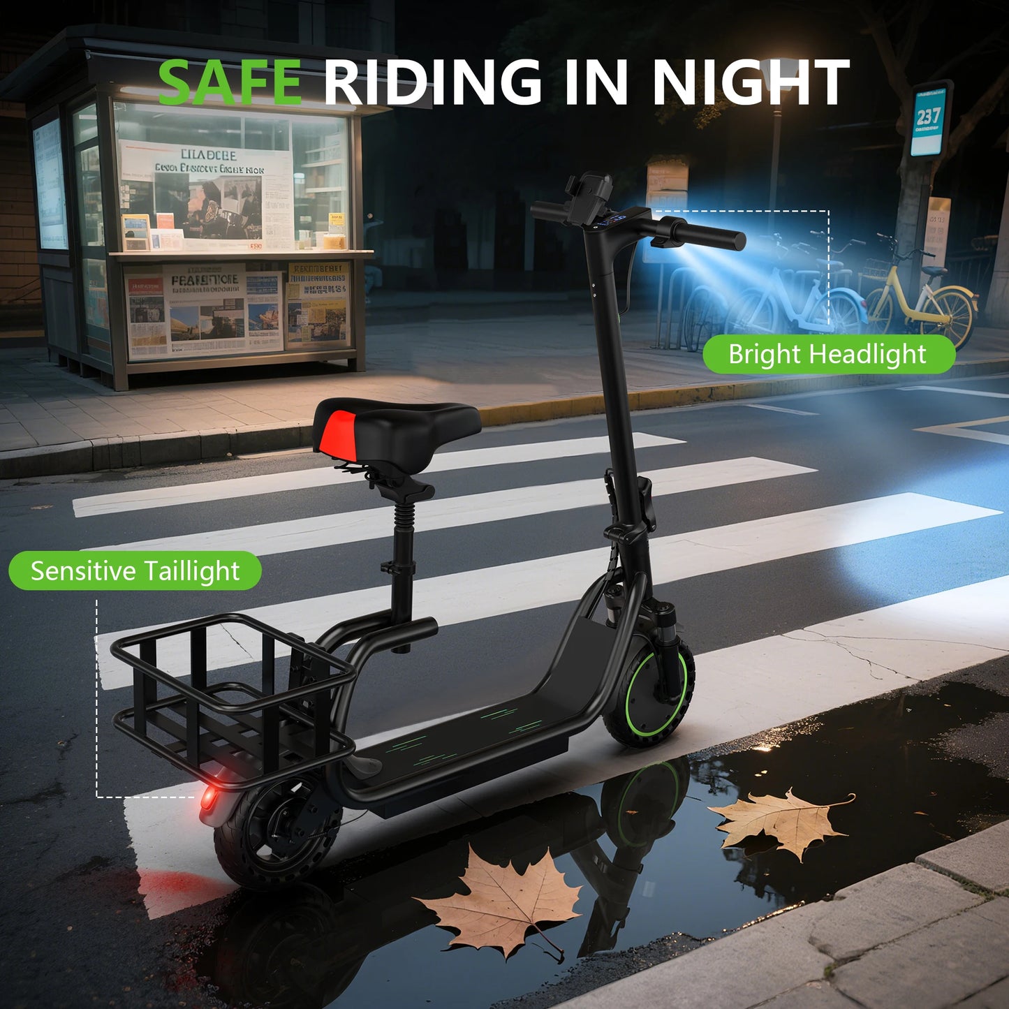 MAXSHOT Electric Scooter With Seat Basket Foldable 15 Miles