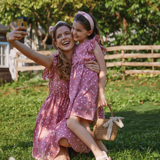 PatPat Family Matching Polka Dot Flutter Sleeve Summer Dress Set