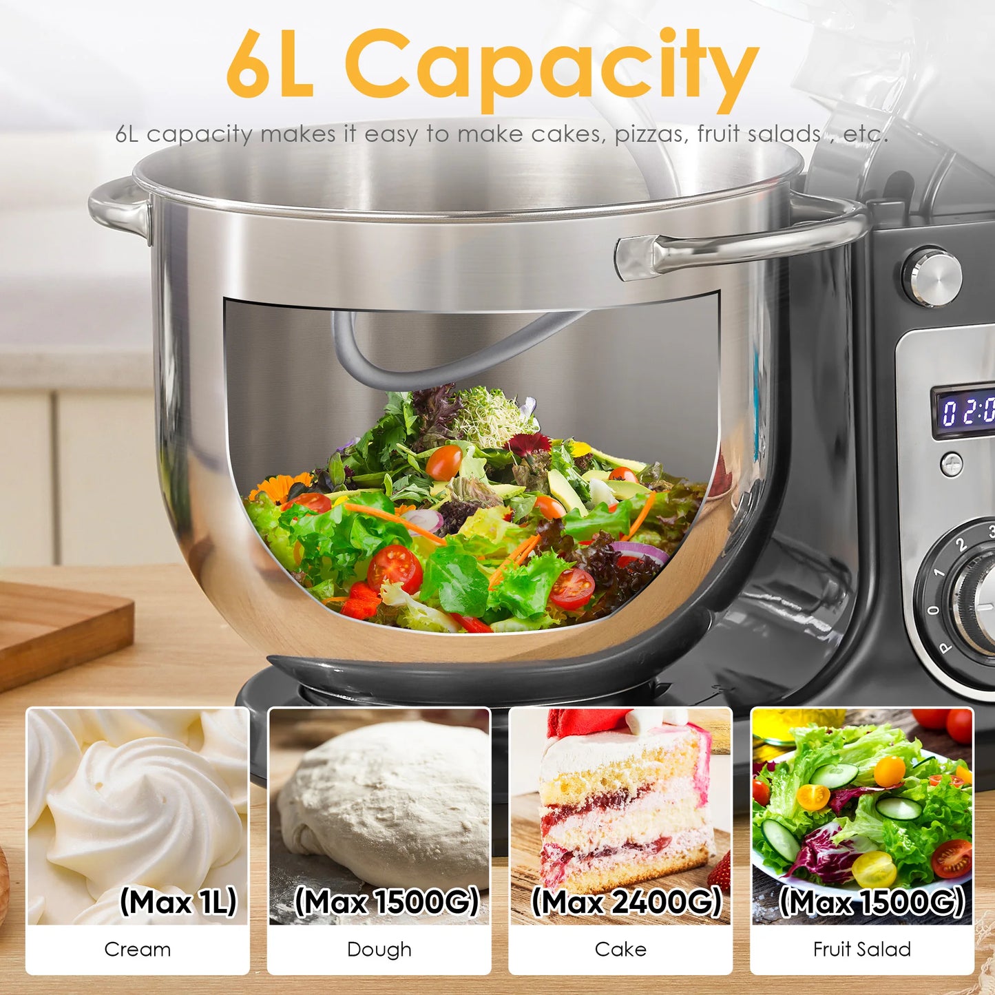 Biolomix Kitchen Stand Mixer 6 Speed 1200W Quiet Motor