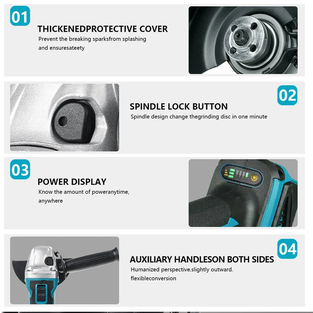 125mm Brushless Angle Grinder Cordless Electric Angle Grinder Power Tool Polishing Cutting Machine for Makita 18V Battery Pin