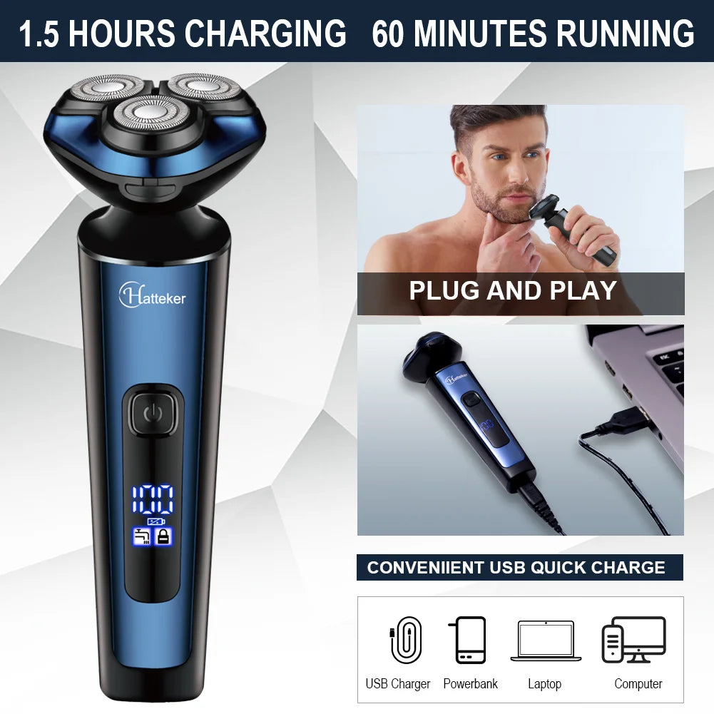 Hatteker 3-In-1 Smart Shaver For Men Digital Display Beard Trimmer