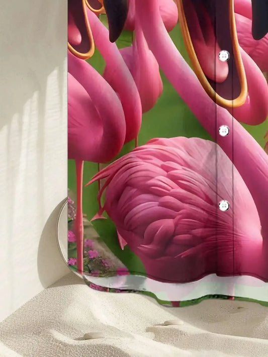 Men's Flamingo Print 3D Shirt For Summer Lightweight Poplin