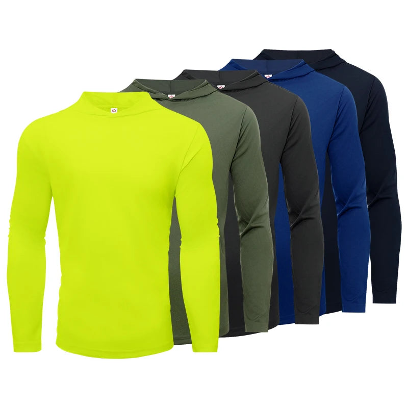Mens Hooded Sports T Shirt Longsleeve Breathable Fitness Shirt