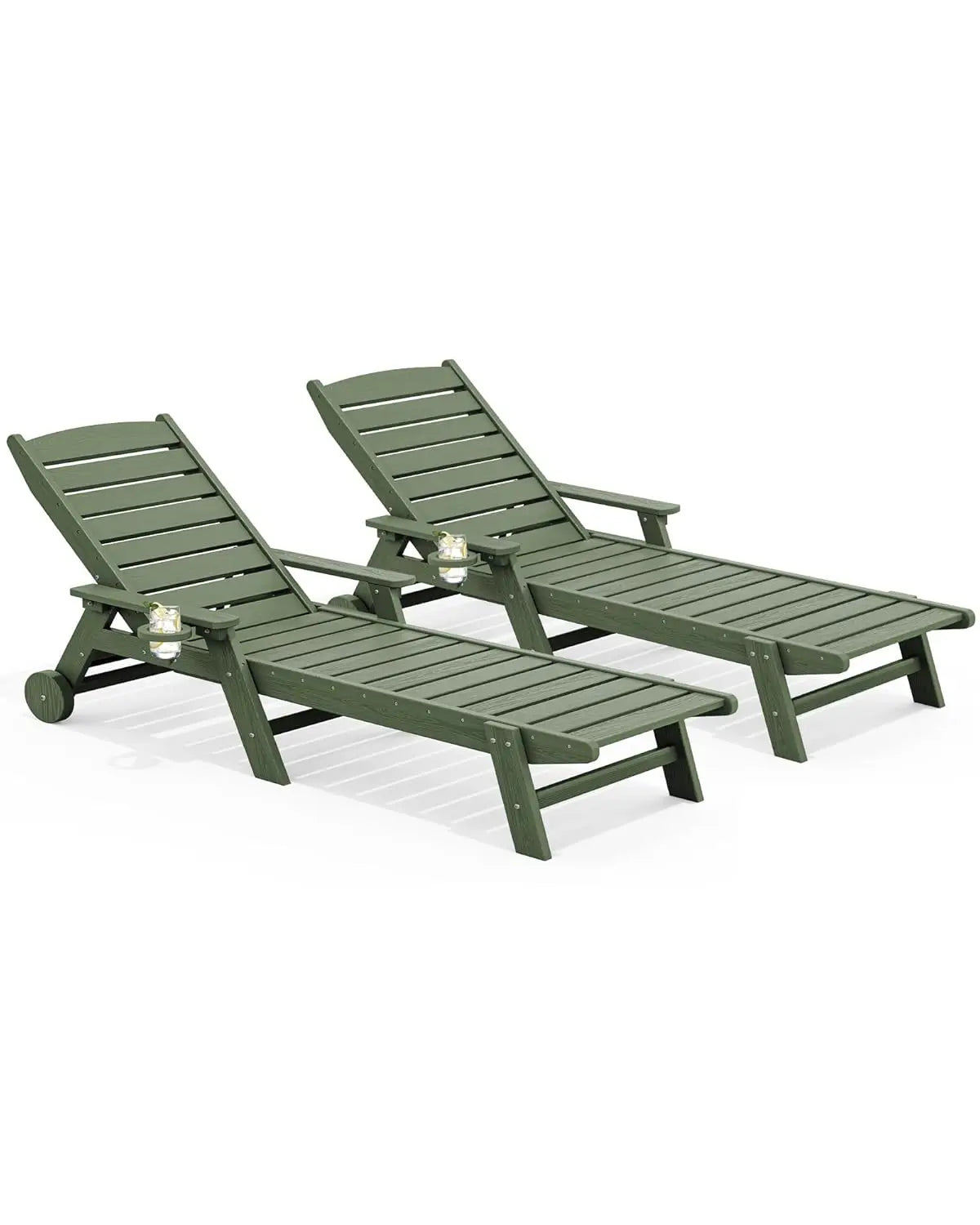 HDPE Adjustable Five Position Patio Chaise Lounge Set Cup Holder