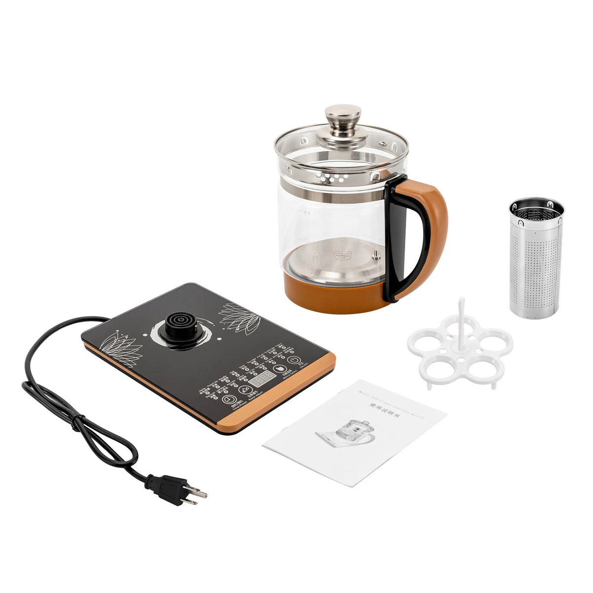 800W 1.8L Multifunctional Electric Kettle Health Pot Tea Maker Household Tea Kettle with Food-grade Plastic and 304 Stainless Steel High-borosilicate Glass for Home and Office