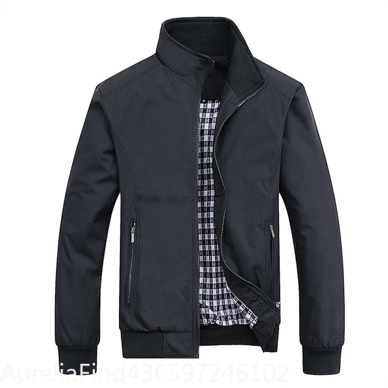 Men Slim Fit Bomber Jacket Casual Baseball Zip Up Outerwear