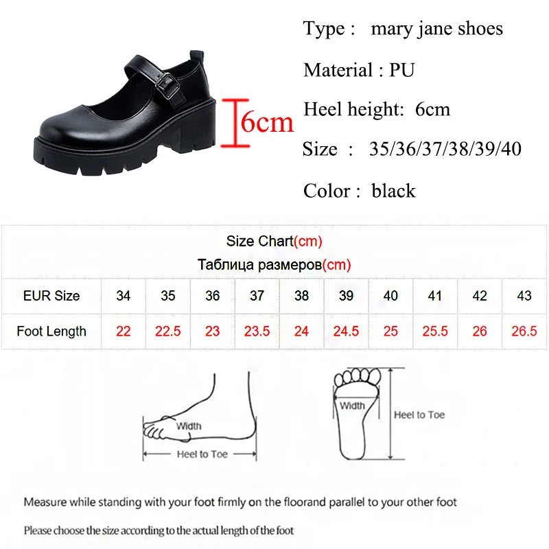 Mary Jane Platform Pumps With Buckle Patent Leather Lolita Style