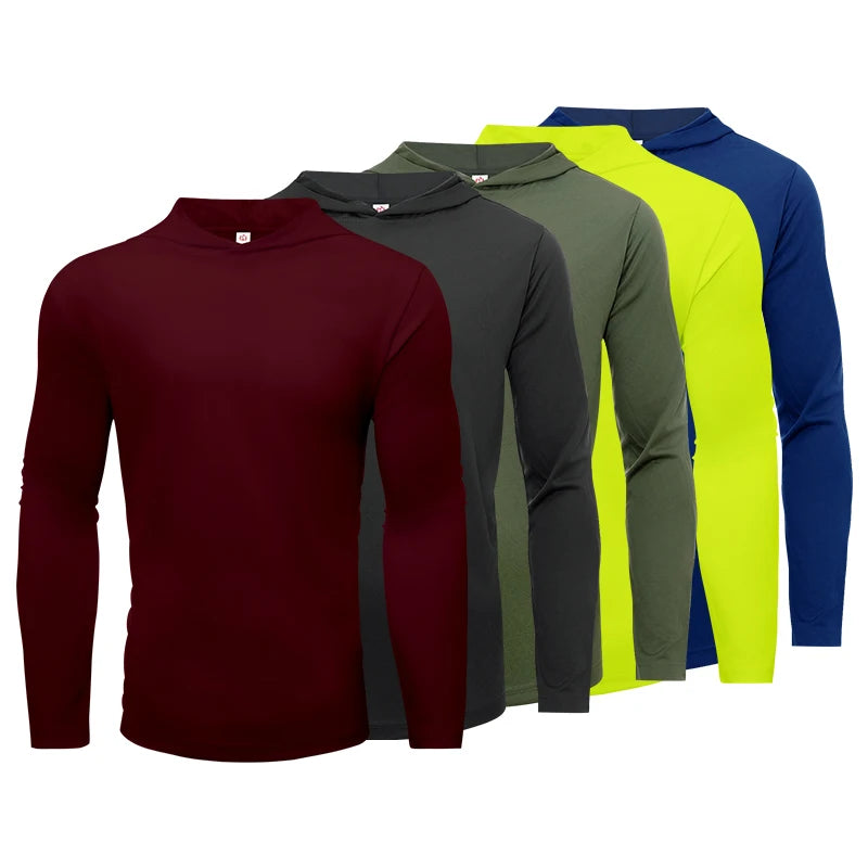 Mens Hooded Sports T Shirt Longsleeve Breathable Fitness Shirt