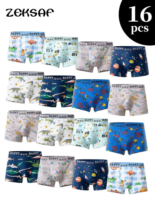 ZEKSAF Boys Fashionable Boxer Briefs 16 Pack Cozy Soft and Breathable Kids Underpants