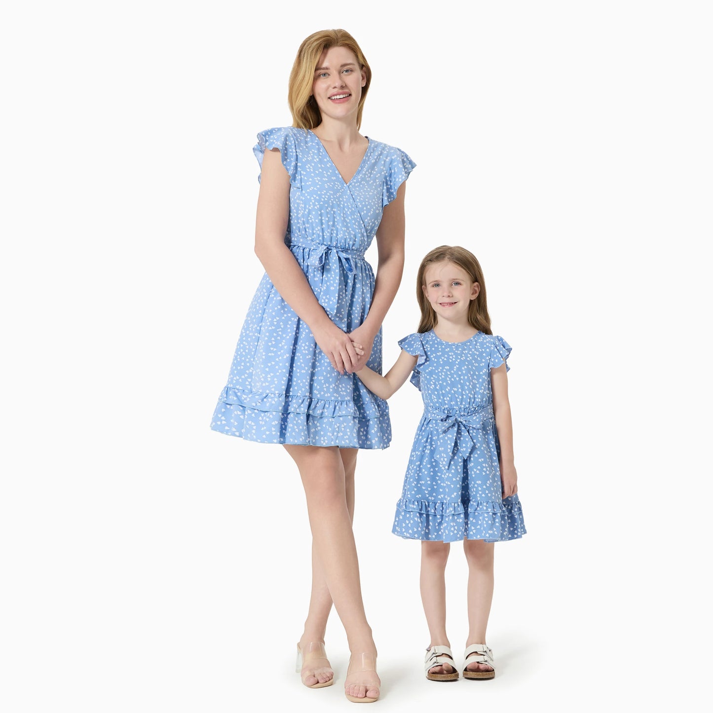 PATPAT Matching Mother Daughter Dot Print Ruffle Dress Set