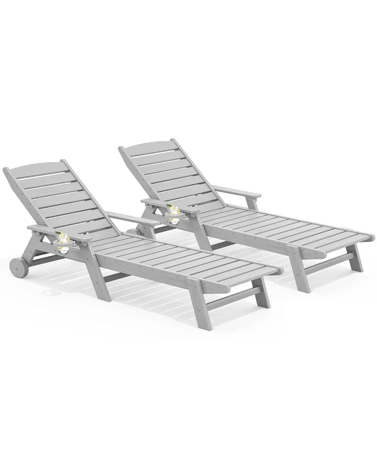 HDPE Adjustable Five Position Patio Chaise Lounge Set Cup Holder