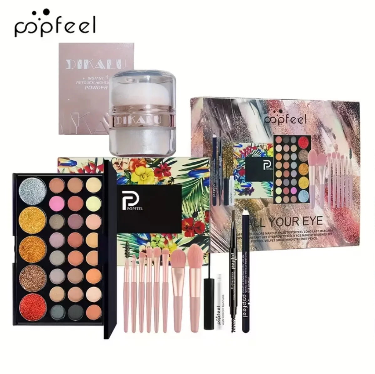 All-in-One Full Face Makeup Kit with Brush and Highlighter