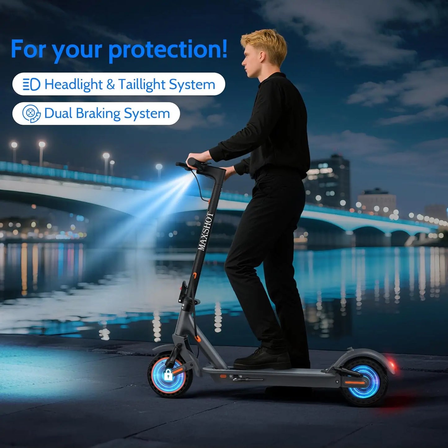 AOVOPRO Folding Electric Scooter Smart App Control Dual Braking System