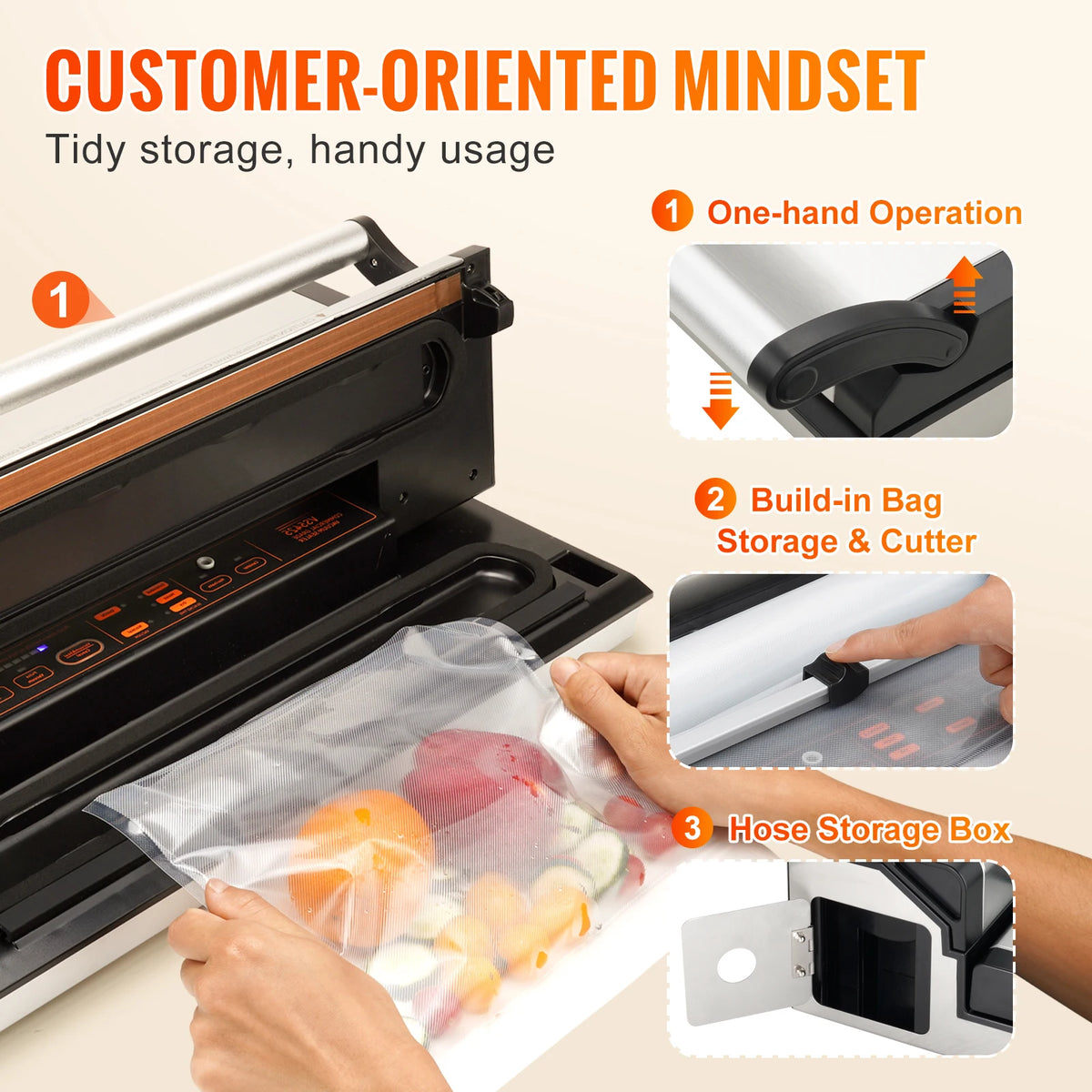 Automatic Commercial Vacuum Sealer Machine With Bag Roll Storage Cutter