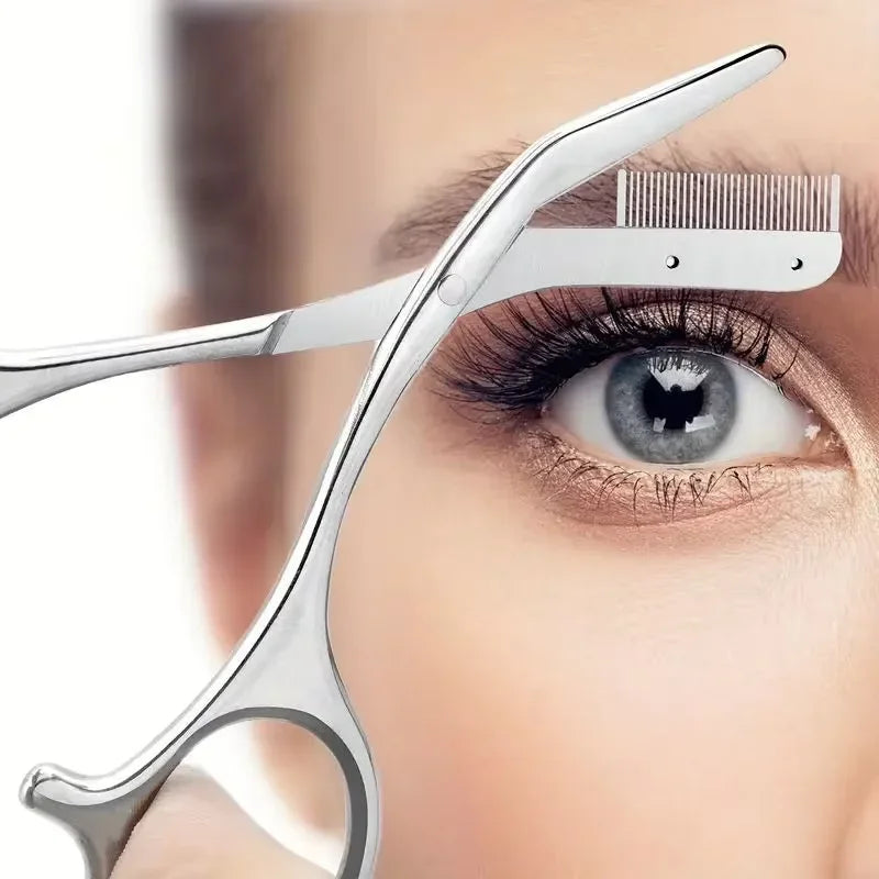 Stainless Steel Eyebrow Trimmer Scissors And Comb Set