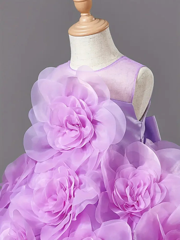 Girls Princess Party Dress Luxury Sleeveless Satin Ball Gown
