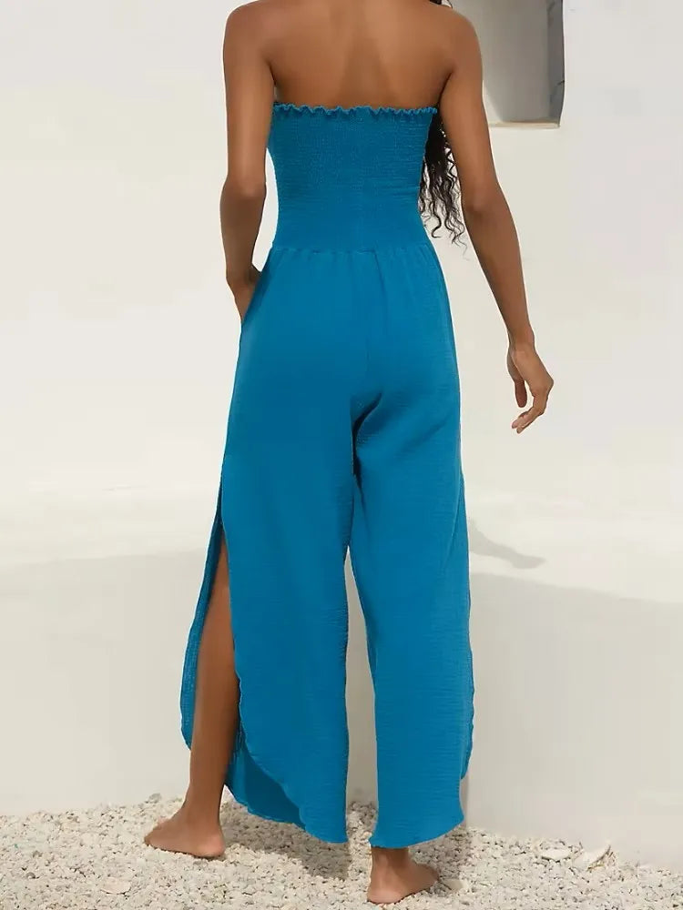 Womens Strapless High Waist Wide Leg Jumpsuit Breathable Chiffon