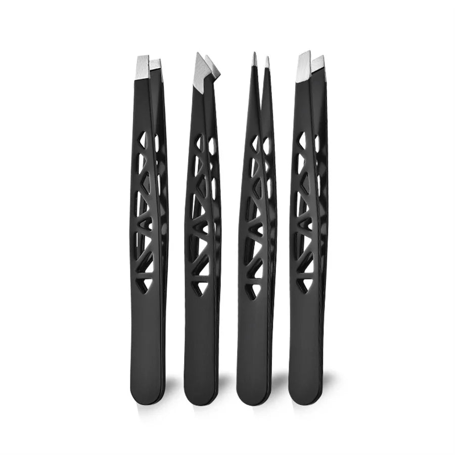 Ouriner Stainless Steel Eyebrow Tweezer Set Slant Pointed Flat Angled