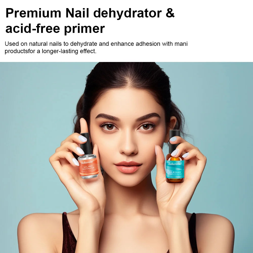 Nail Primer Set Fast Dry Prep Dehydrator Clean & Extend Nails 2 IN 1 Acid-free Formula Odorless Non-toxic Nail Art Essentials Kit