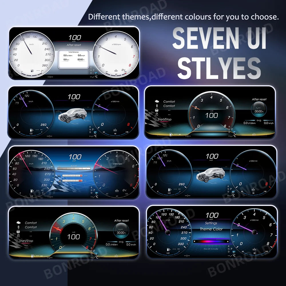 BONROAD 12.3‘’  LCD Digital Dashboard  Wireless CarPlay Android auto Panel Cluster Instrument For Mercedes Benz C CLASS GLC W205 Speedometer Virtuele Cockpit Voor