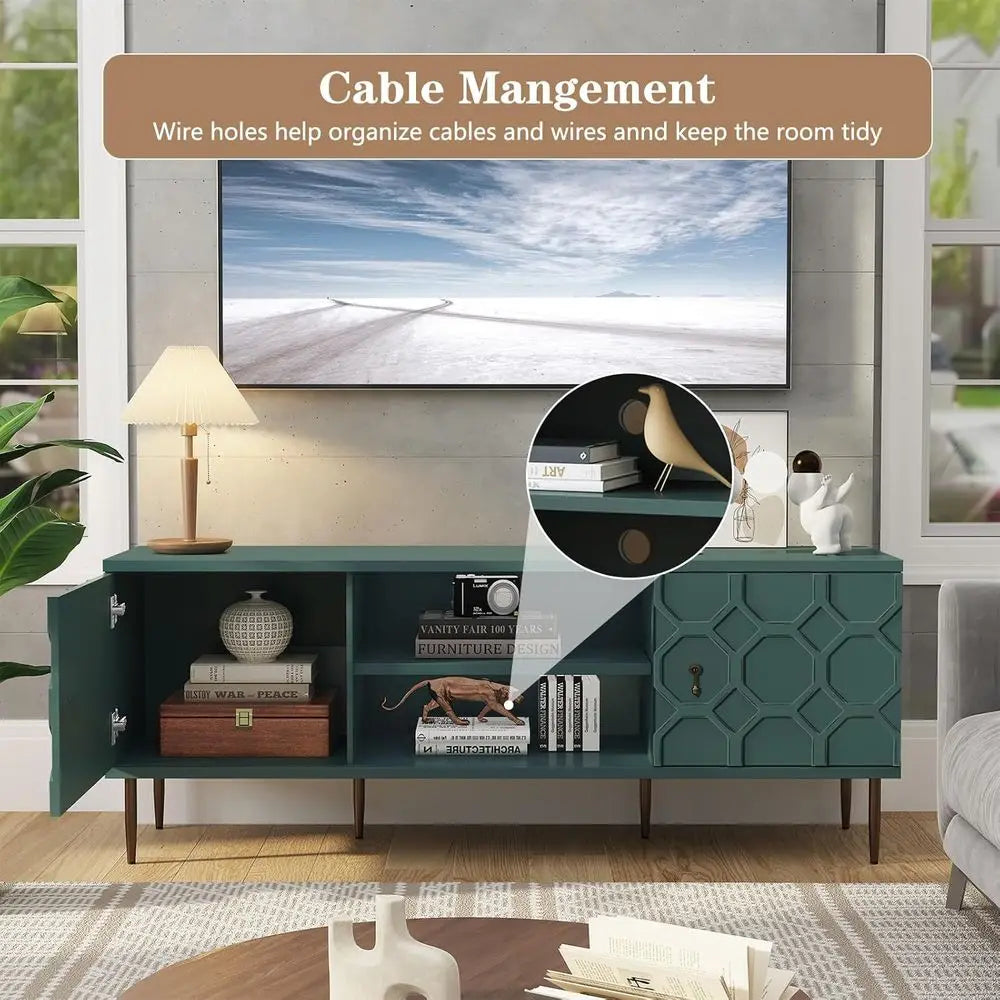 ern TV Stand or 65/70inch TV, Entertainment Center with Storage Cabinet and Open Shelves, Emed TV Stand, TV and Media ole or Liv