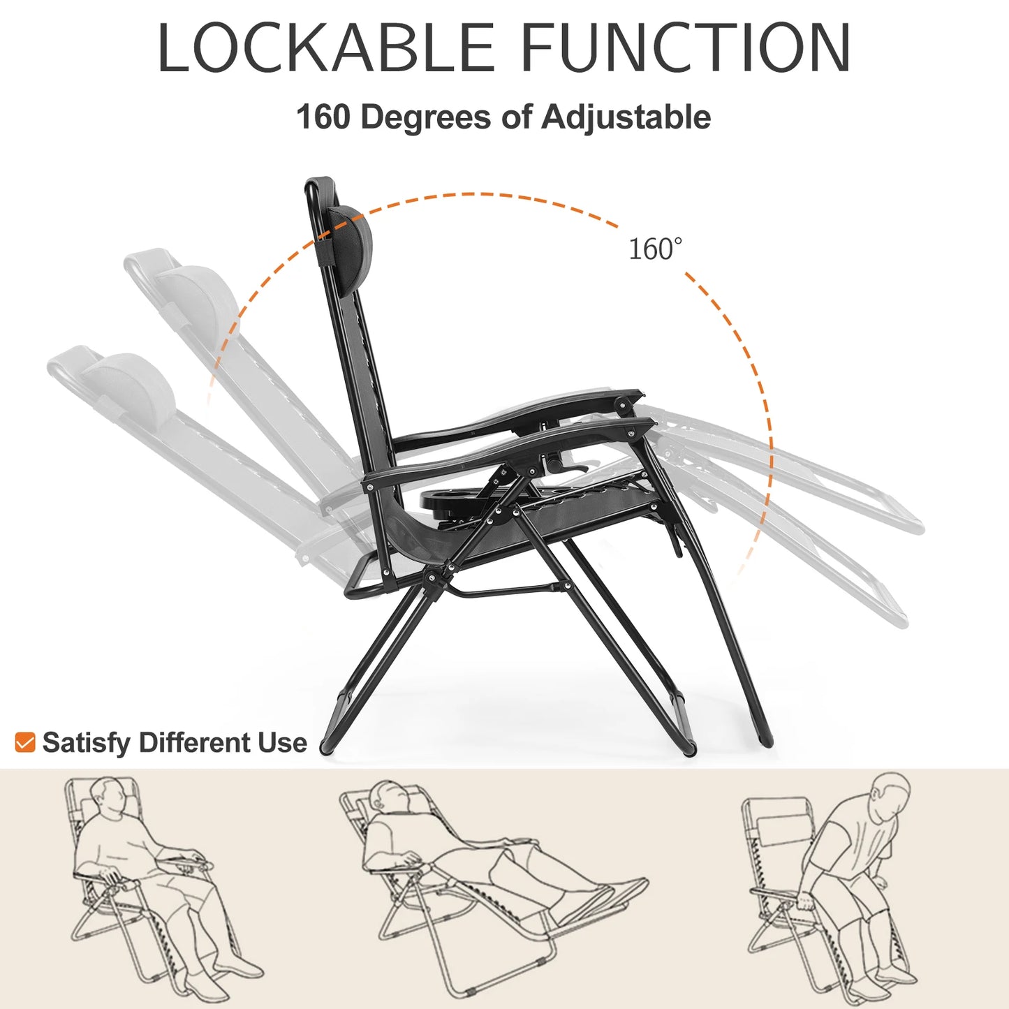 JHK Zero Gravity Two Pack Portable Patio Recliners
