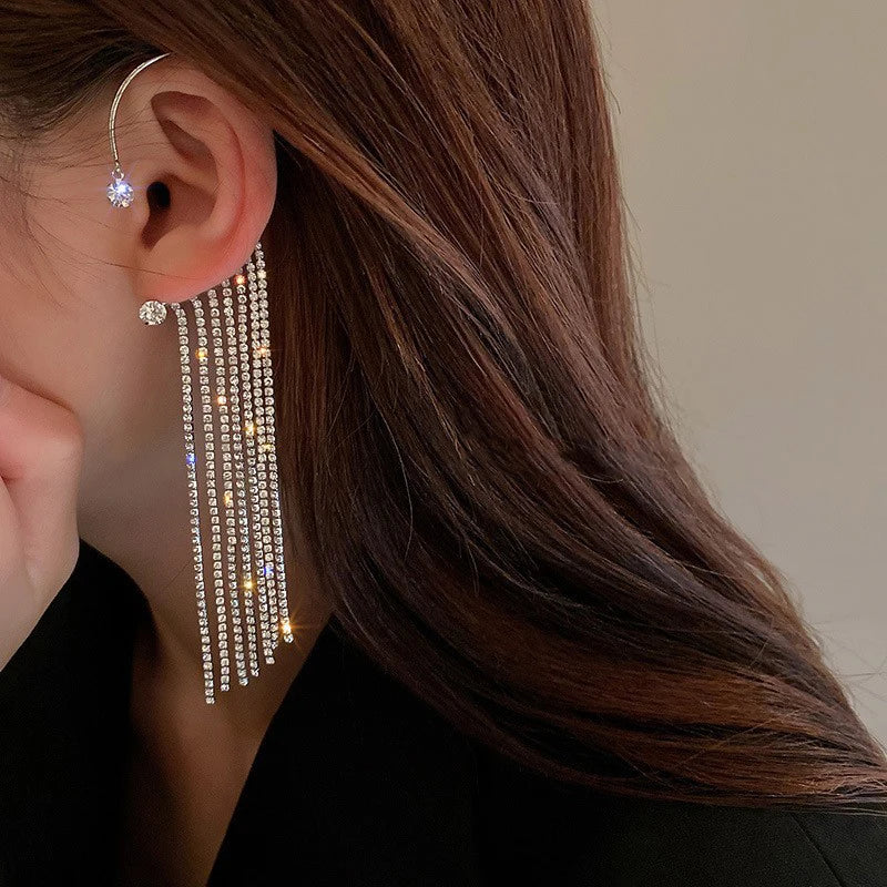 Clip Earrings Star Butterfly Crystal Tassel Zircon Fashion Jewelry