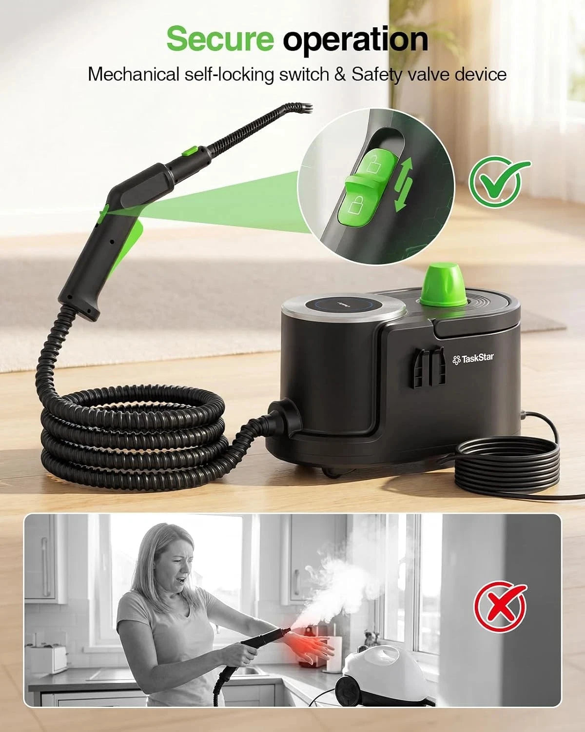TaskStar Handheld Steam Cleaner High Temperature Sterilization Home Cleaning Kit 1500W Pressure Jet Washer Machine with 16.4Ft Long Power Cord for Kitchen Air Conditizer