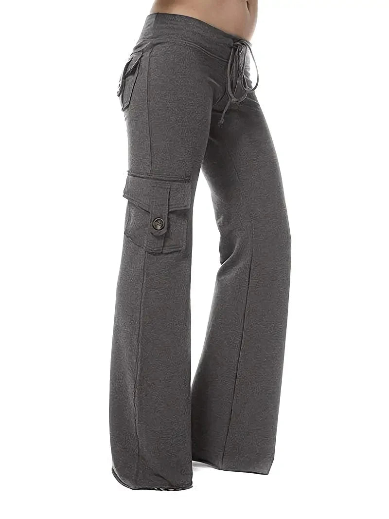 Women's wide-leg drawstring joggers Loose-fit sports trousers with fleece lining Casual waistband trousers with pockets
