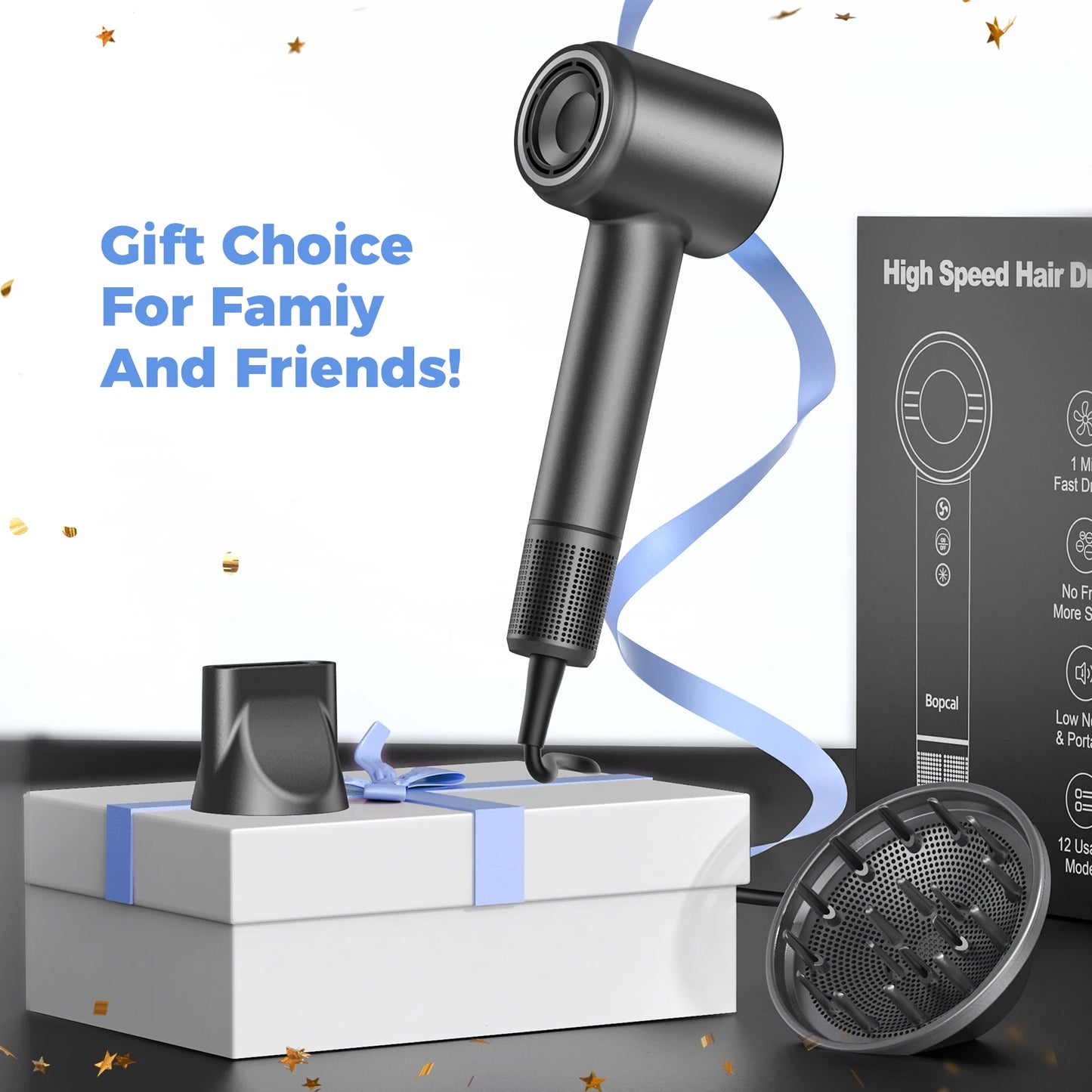 LYSMOSKI Hair Dryer With Negative Ionic Brushless Motor