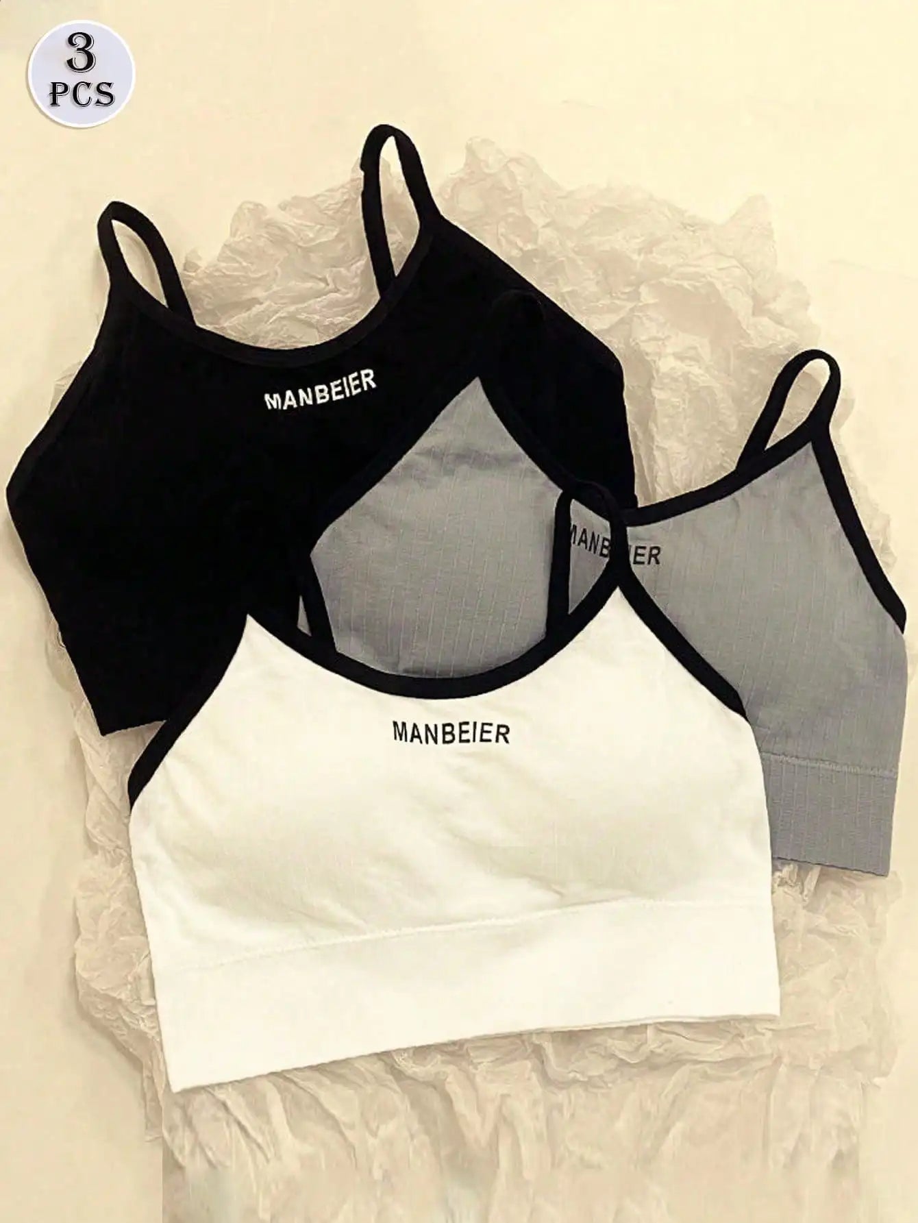 3-Pack Yoga Women's Underwear Bras, with Bra Pads, no Underwire, Letter-Printed, Sports Base