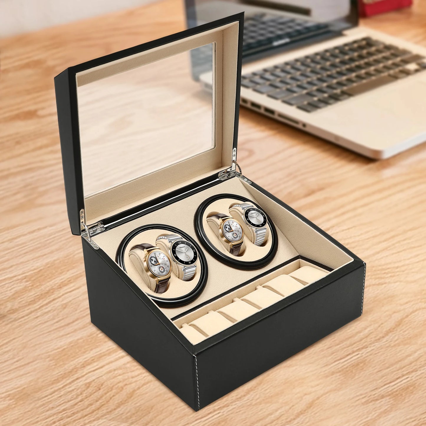 Automatic Watch Winder Box In PU Leather Jewelry Display Case