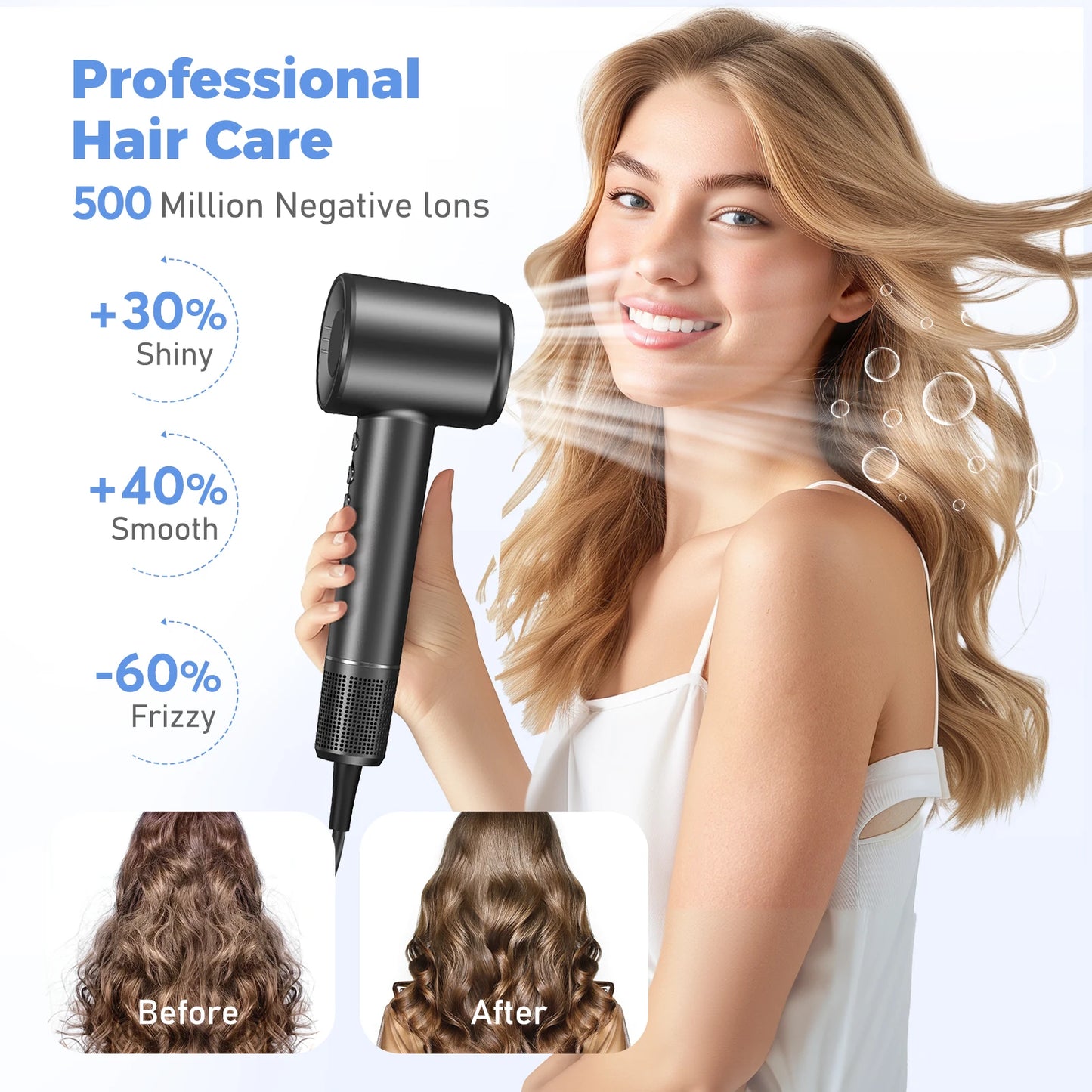 LYSMOSKI Hair Dryer With Negative Ionic Brushless Motor