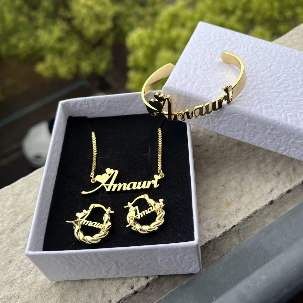 Duoying Custom Name Jewelry Set Necklace Earrings Bracelet